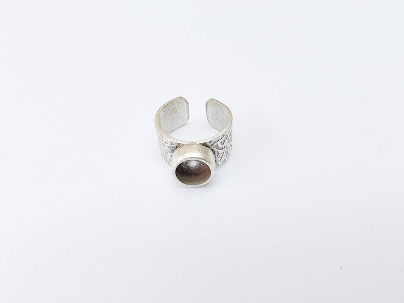 Round Ring Blank Setting, Cabochon Mounting, Resin Ring Base Bezels, Inlay Ring Mosaic Bezel Cup, Adjustable Antique Silver Ring 8mm G37114