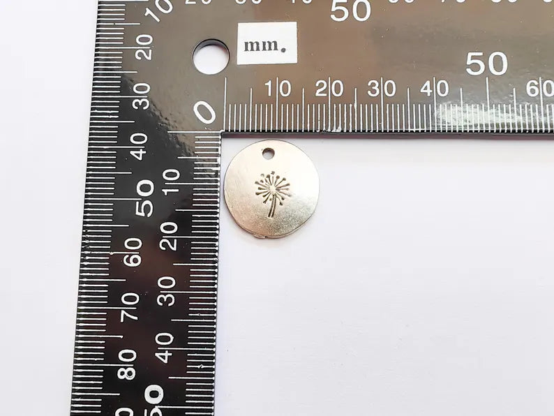 2 Dandelion Charm, Round Pendant, Boho Nature Necklace, DIY Jewelry Making, Minimalist Gift, Antique Silver Plated Zamac 19mm G37121