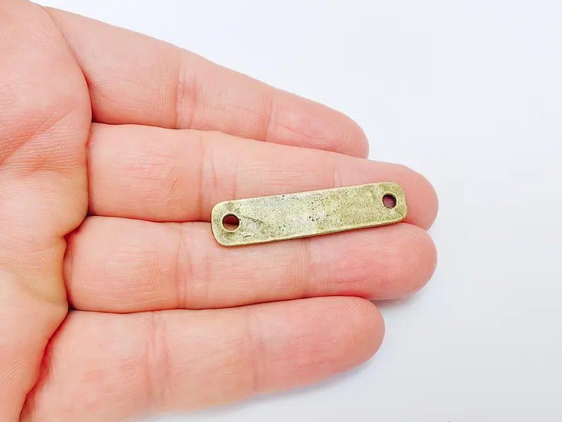 Hammered Rectangle Connector Charm Antique Bronze Plated Charms (42x9 mm) G37129
