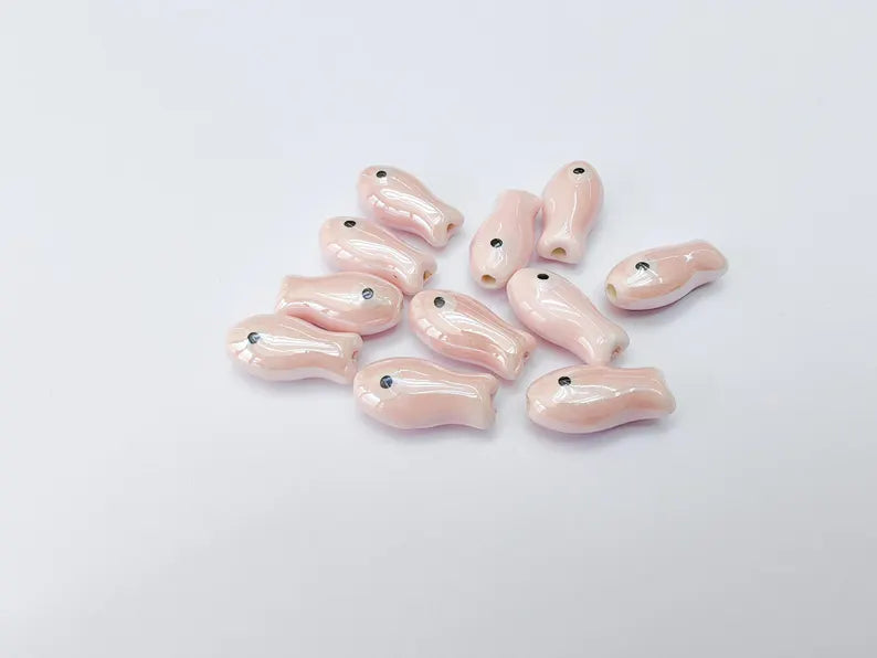 Porcelain Fish Beads, Ceramic Fish Beads, Pink 2 Beads for Jewelry Making, Cute Fish Beads for DIY Crafts and Accessories 19x10mm G37137