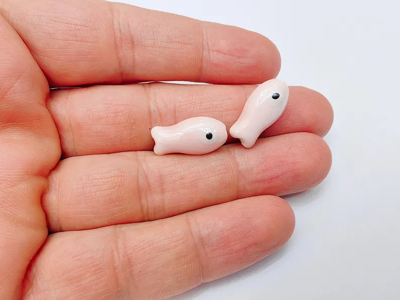 Porcelain Fish Beads, Ceramic Fish Beads, Pink 2 Beads for Jewelry Making, Cute Fish Beads for DIY Crafts and Accessories 19x10mm G37137