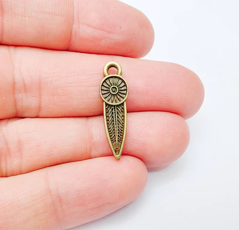 5 Boho Charm, Vintage Style Charms, Earring Charms, Minimalist Dangle Pendant, Necklace Parts, Antique Bronze Plated 26x7mm G37140