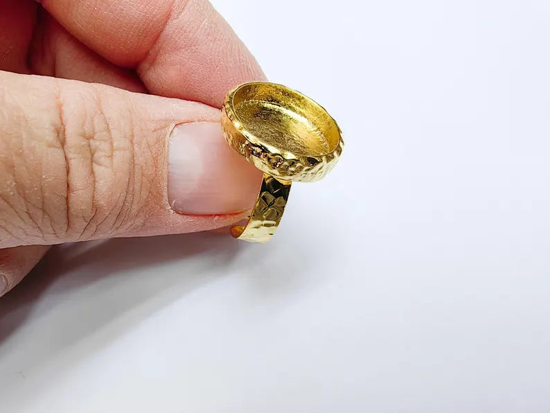 Round Ring Blank Settings, Cabochon Mounting, Adjustable Shiny Gold Plated Resin Ring Base Bezel, Inlay Mosaic Epoxy (16mm) G37058