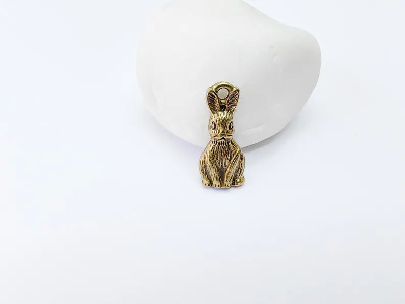 2 Rabbit Charm, Woodland Bunny Pendant, Earring Charms, Animal Jewelry Findings, Boho DIY Charm, Antique Bronze Plated Zamac 25x10mm G37063