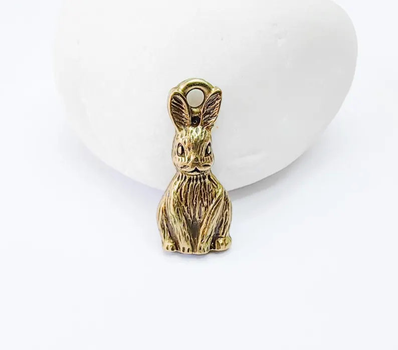 2 Rabbit Charm, Woodland Bunny Pendant, Earring Charms, Animal Jewelry Findings, Boho DIY Charm, Antique Bronze Plated Zamac 25x10mm G37063