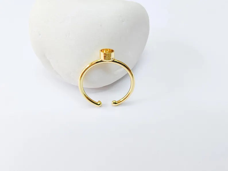 Round Ring Blank Setting, Tiny Cabochon Mounting, Resin Ring Base, Inlay Ring Bezel Cup, Adjustable Shiny Gold Plated Brass 4mm G37152