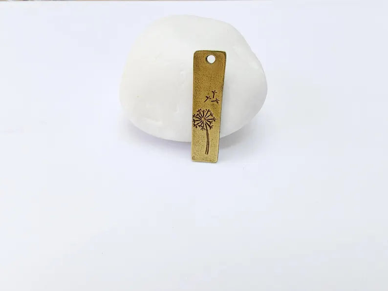 2 Bronze Dandelion Charms, Rectangle, Rustic Charms, Earring Charms, Bronze Pendant, Necklace Parts, Antique Bronze Plated 34x9mm G37155