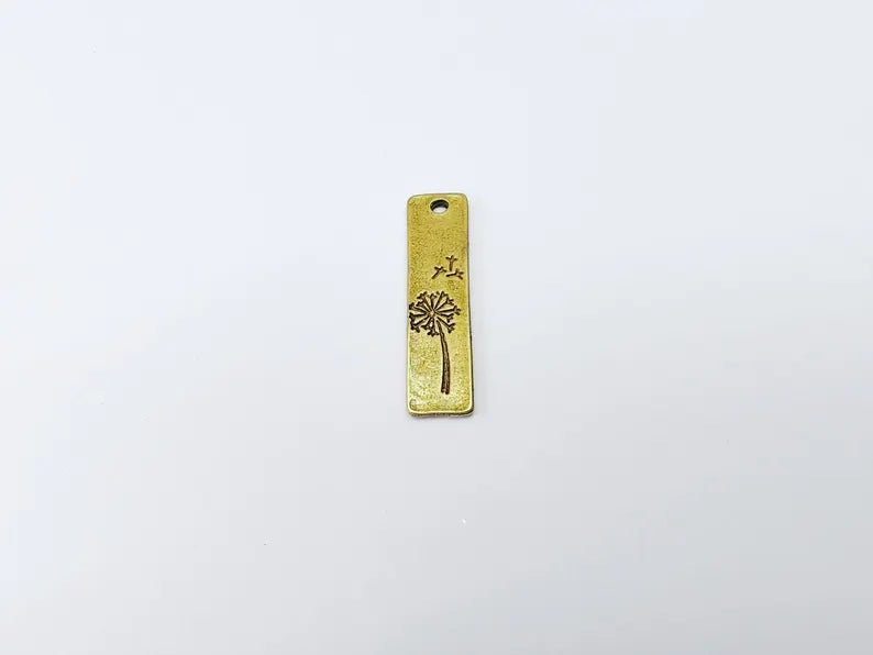 2 Bronze Dandelion Charms, Rectangle, Rustic Charms, Earring Charms, Bronze Pendant, Necklace Parts, Antique Bronze Plated 34x9mm G37155
