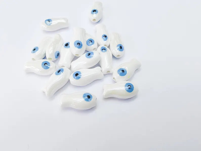 2 Porcelain Fish Beads, Ceramic Fish Beads, White Beads for Jewelry Making, Cute Fish Beads for DIY Crafts and Accessories 19x10mm G37080
