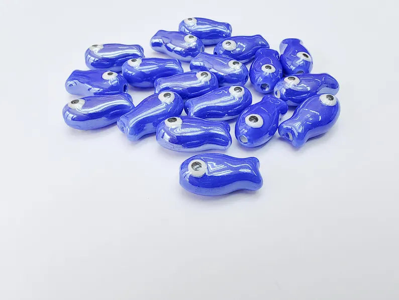 2 Porcelain Fish Beads, Ceramic Fish Beads, Navy Blue Beads for Jewelry Making, Cute Fish Beads for DIY Crafts and Accessories 19x10mm G37089