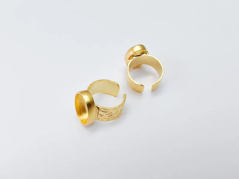 Oval Ring Blank Settings, Cabochon Mounting, Adjustable Gold Plated Resin Ring Base, Inlay Ring, Mosaic Epoxy Bezel Ring (18x13mm) G37095