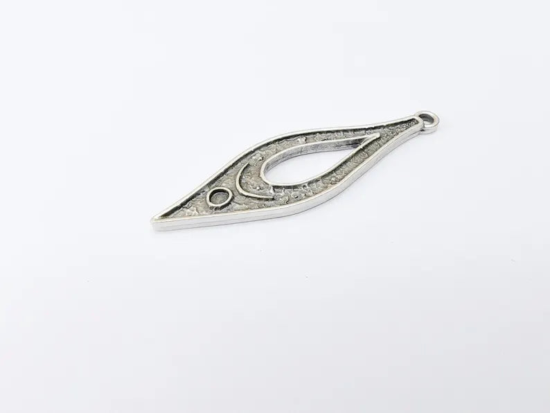 Boho Dangle Charm, Moon Pendant with Crescent and Circle Symbols, Spiritual Necklace Component, Antique Silver Plated 60x17mm G37103