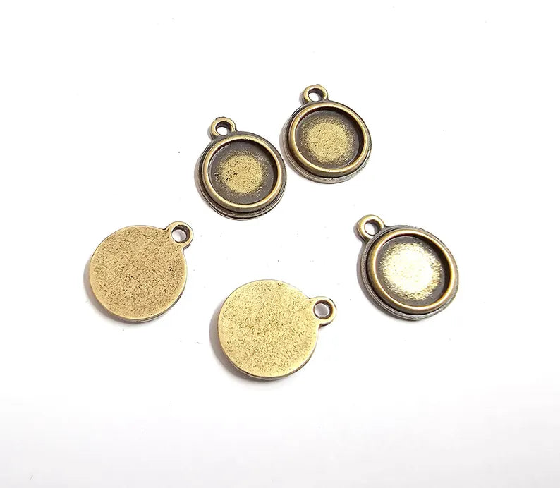Round Pendant Blanks, Resin Bezel Bases, Mosaic Mountings, Dry flower Frame, Polymer Clay base, Antique Bronze Plated (
