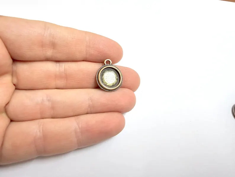 Round Pendant Blanks, Resin Bezel Bases, Mosaic Mountings, Dry flower Frame, Polymer Clay base, Antique Bronze Plated (