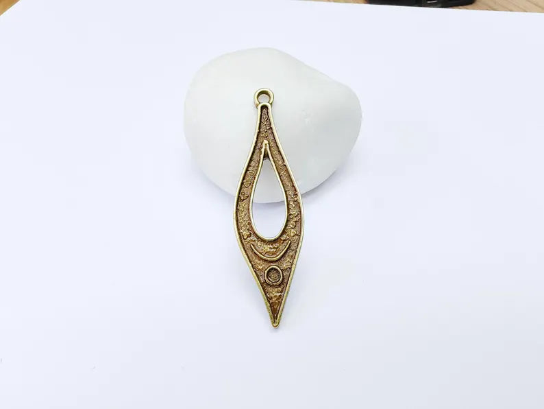 Boho Dangle Charm, Moon Pendant with Crescent and Circle Symbols, Spiritual Necklace Component, Antique Bronze Plated 60x17mm G37110