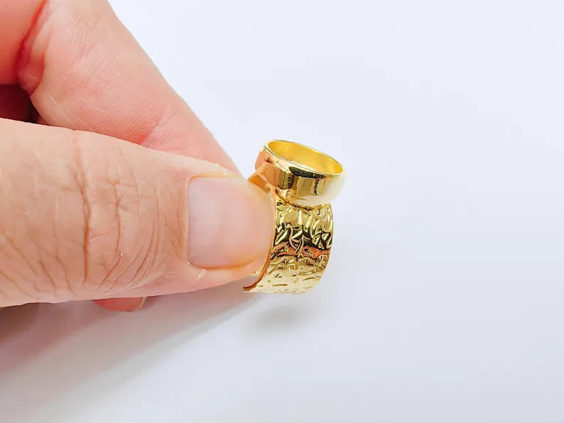 Shiny Gold Ring Setting, Cabochon Blank, Resin Bezel, Round Ring Mounting, Epoxy Frame Base, Adjustable Gold Plated 12mm G37111