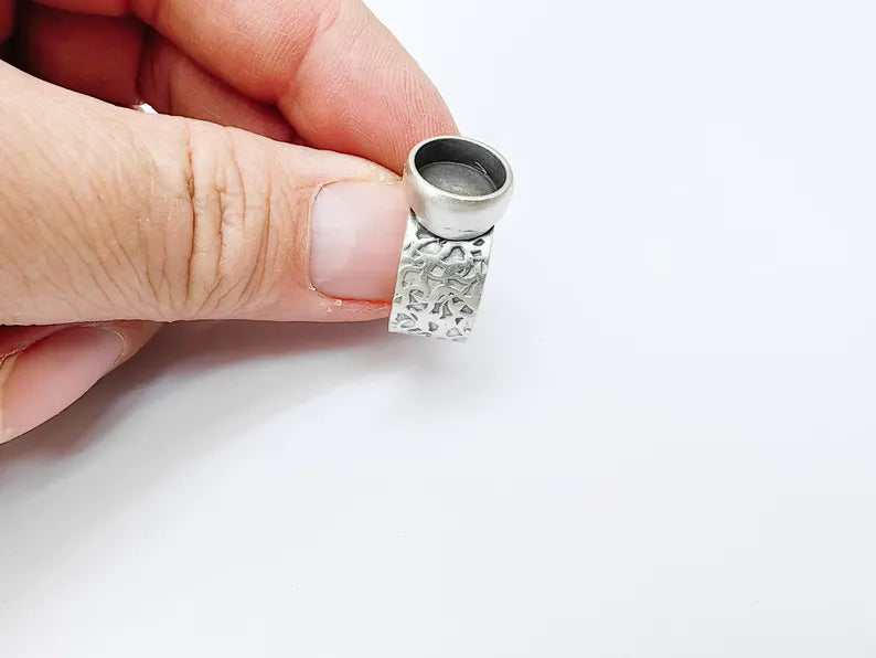 Round Ring Blank Setting, Cabochon Mounting, Resin Ring Base Bezels, Inlay Ring Mosaic Bezel Cup, Adjustable Antique Silver Ring 10mm G37120