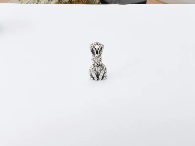 2 Rabbit Charm, Woodland Bunny Pendant, Earring Charms, Animal Jewelry Findings, Boho DIY Charm, Antique Silver Plated Zamac 25x10mm G37126