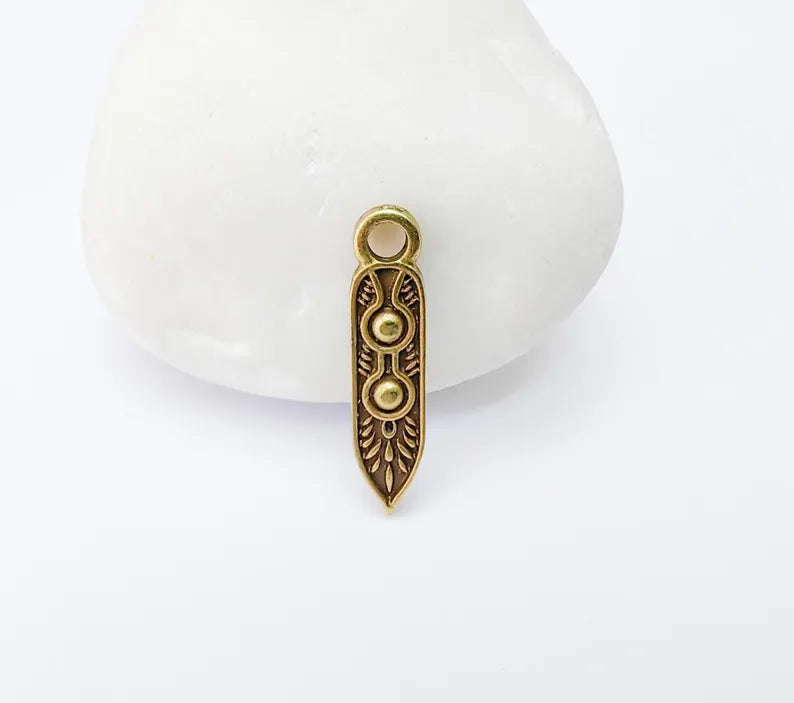 4 Boho Charm, Vintage Style Charms, Earring Charms, Minimalist Dangle Pendant, Necklace Parts, Antique Bronze Plated 25x5mm G37136