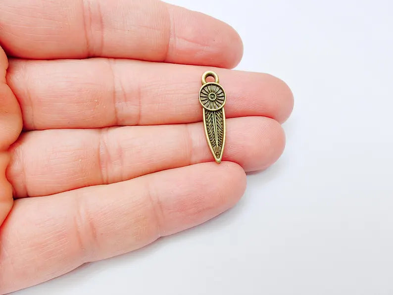 5 Boho Charm, Vintage Style Charms, Earring Charms, Minimalist Dangle Pendant, Necklace Parts, Antique Bronze Plated 26x7mm G37140