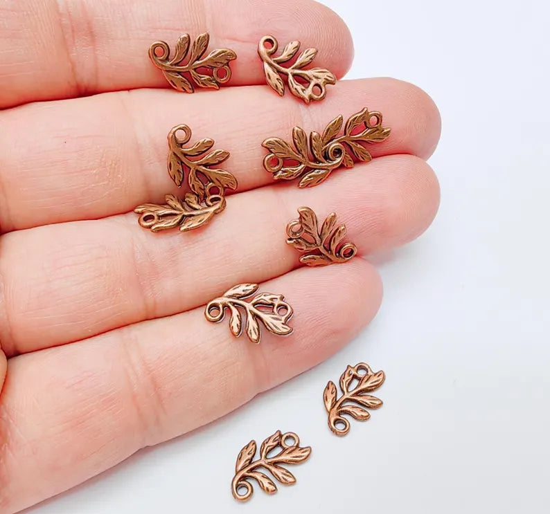 10 Leaves Charms Connector (Double Sided) Antique Copper Plated Charms (14x9mm) G37146