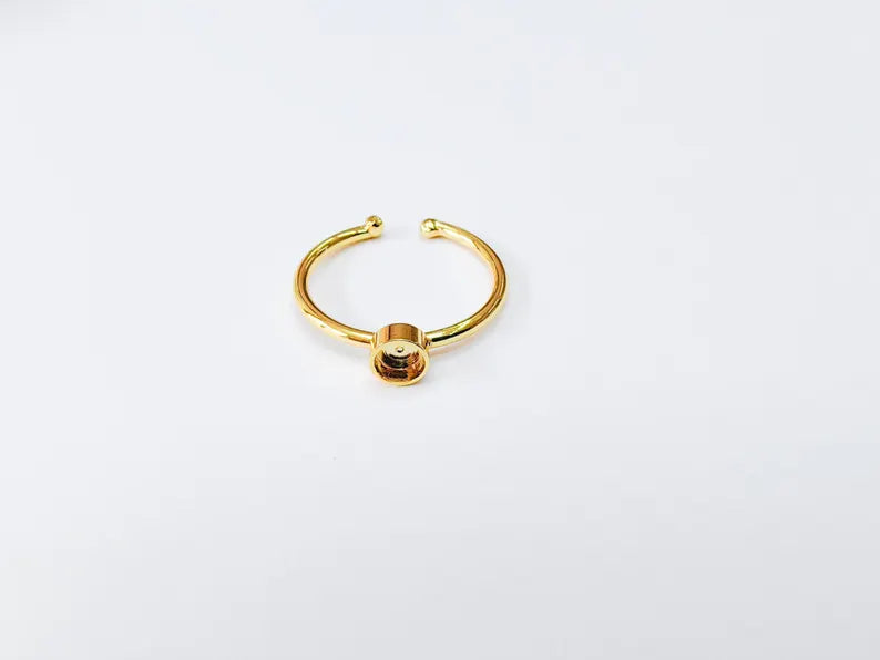 Round Ring Blank Setting, Tiny Cabochon Mounting, Resin Ring Base, Inlay Ring Bezel Cup, Adjustable Shiny Gold Plated Brass 4mm G37152
