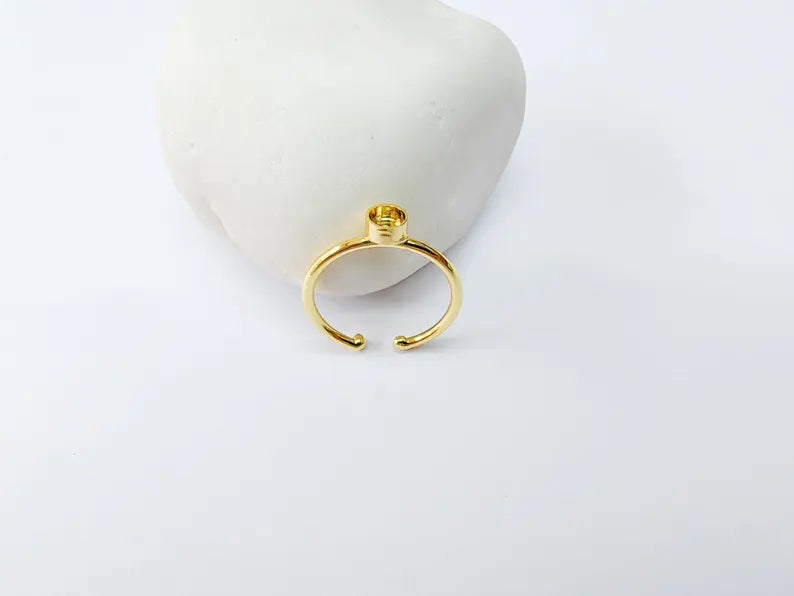 Round Ring Blank Setting, Tiny Cabochon Mounting, Resin Ring Base, Inlay Ring Bezel Cup, Adjustable Shiny Gold Plated Brass 4mm G37152