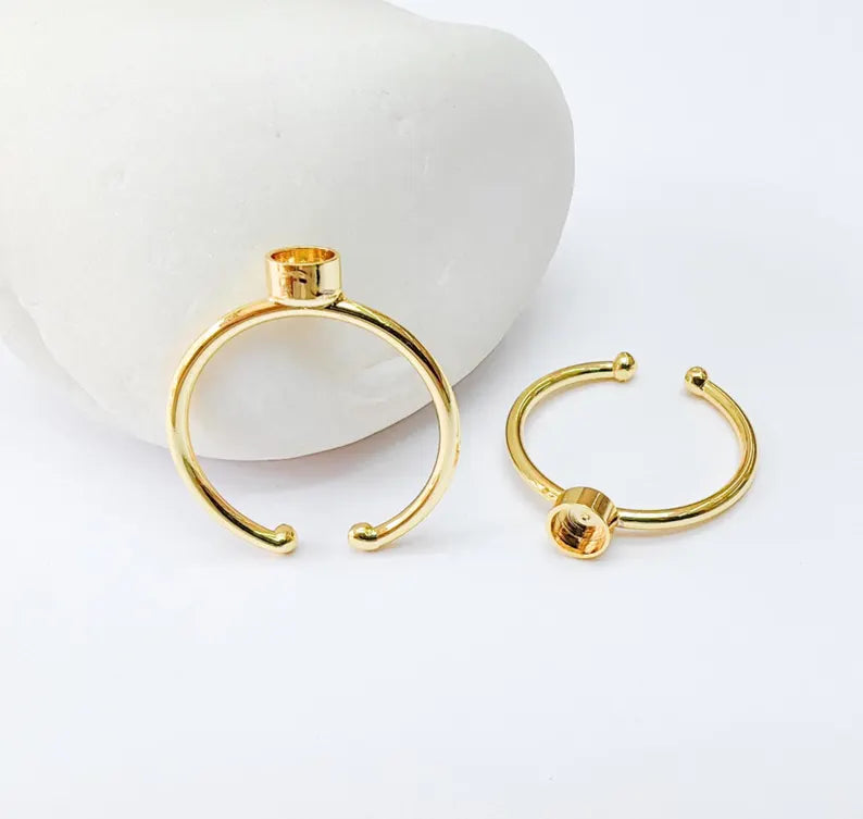Round Ring Blank Setting, Tiny Cabochon Mounting, Resin Ring Base, Inlay Ring Bezel Cup, Adjustable Shiny Gold Plated Brass 4mm G37152