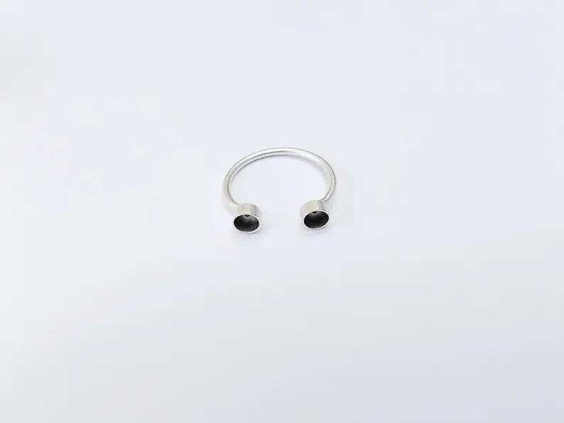 Double Bezel Ring Base, Adjustable Open Band Ring, Two Cup Setting for Cabochon or Resin, Adjustable Antique Silver Plated Brass 4mm G37153