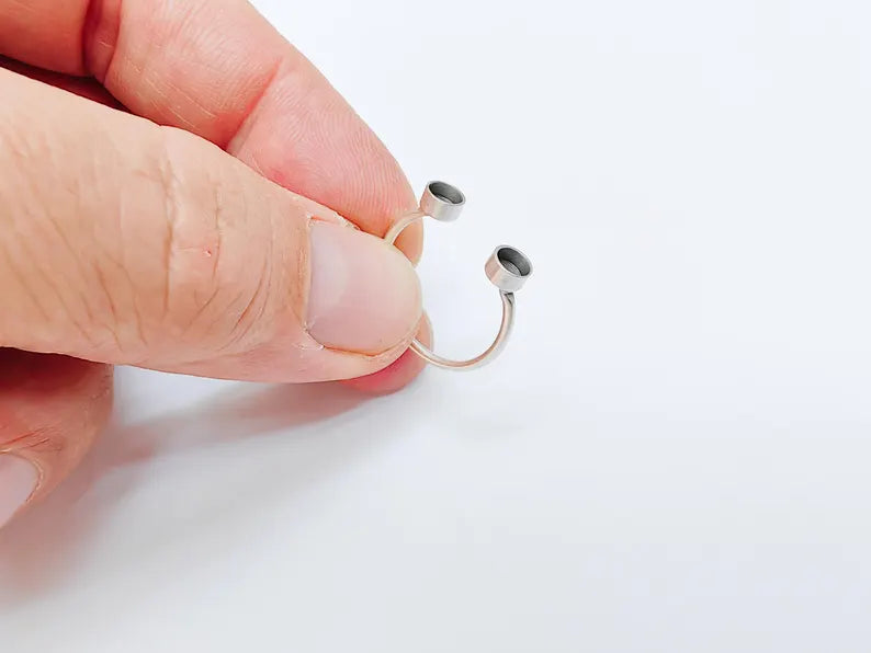Double Bezel Ring Base, Adjustable Open Band Ring, Two Cup Setting for Cabochon or Resin, Adjustable Antique Silver Plated Brass 4mm G37153