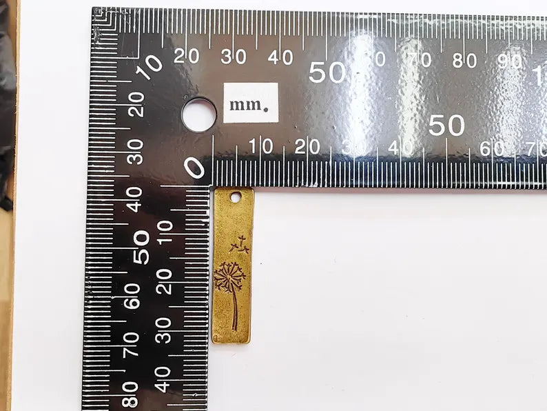 2 Bronze Dandelion Charms, Rectangle, Rustic Charms, Earring Charms, Bronze Pendant, Necklace Parts, Antique Bronze Plated 34x9mm G37155