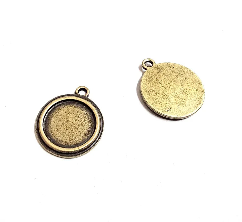 Round Pendant Blanks Resin Bezel Base Mosaic Mountings Antique Bronze Plated (18 mm Bezel Inner Size) G37156