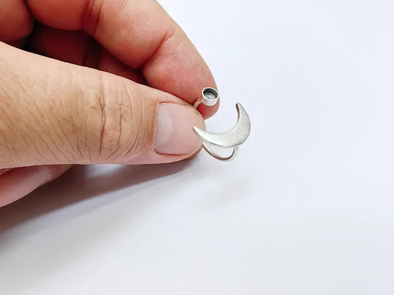 Crescent Ring Settings, Moon Ring Bezels, Resin Blanks, Cabochon Frames Bases, Mosaic Mountings, Antique Silver Plated Brass (4mm) G37169