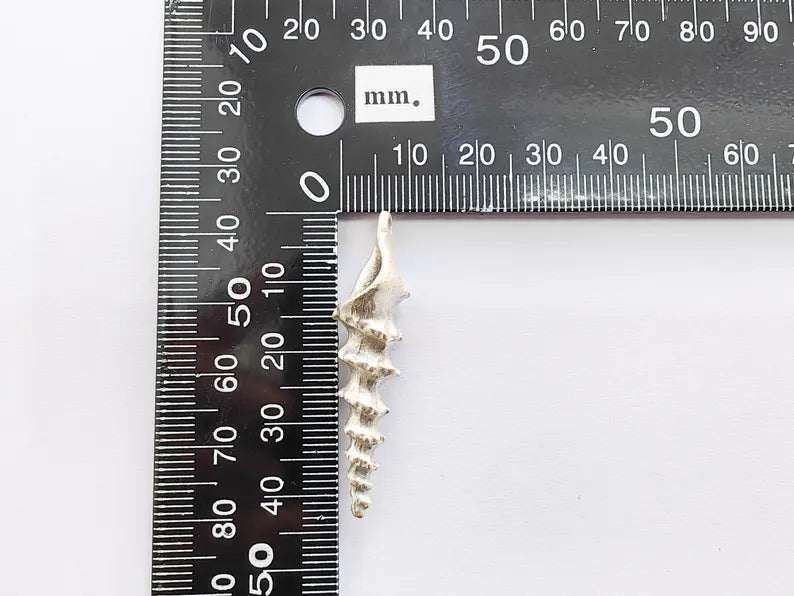 Spiky Spiral Shell Pendant, Long Sea Shell Charm, Silver Ocean Jewelry Supply, Beach Nautical Pendant, Antique Silver Plated 43x11mm G37185
