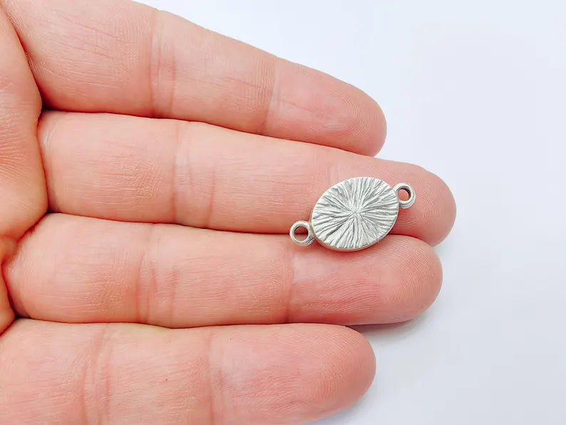 2 Oval Bezel Connector, Double Loop Cabochon Blank, Resin Bases, Mosaic Mounting, Polymer Clay Setting, Antique Silver Plated 14x10mm G37189