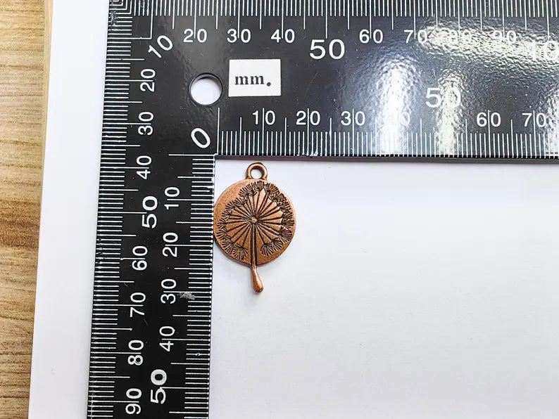 Dandelion Pendant, Botanical Wish Flower Charm, Boho Nature Necklace Part, Earring Making Supply, Antique Copper Plated 29x19mm G37194
