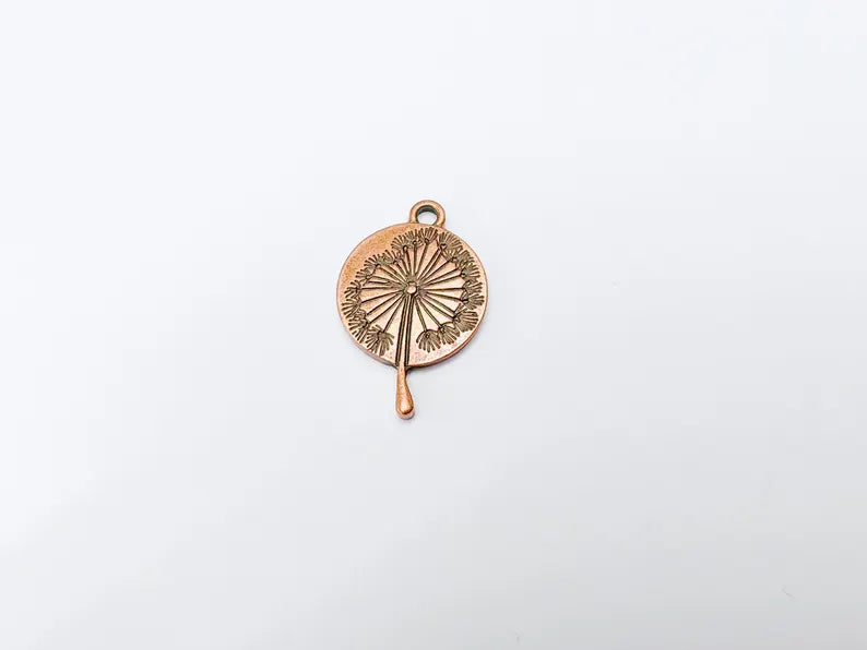 Dandelion Pendant, Botanical Wish Flower Charm, Boho Nature Necklace Part, Earring Making Supply, Antique Copper Plated 29x19mm G37194