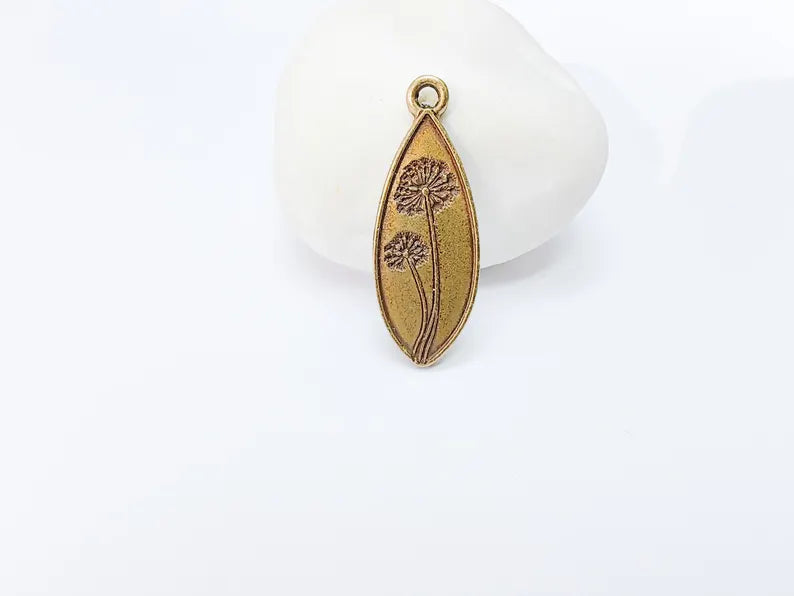 Dandelion Charm, Dandelion Flower Pendant, Wish Symbol Earring, Boho Nature Necklace Making Part, Antique Bronze Plated 36x13mm G37196