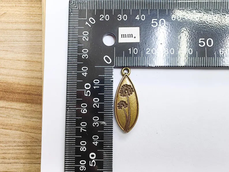 Dandelion Charm, Dandelion Flower Pendant, Wish Symbol Earring, Boho Nature Necklace Making Part, Antique Bronze Plated 36x13mm G37196