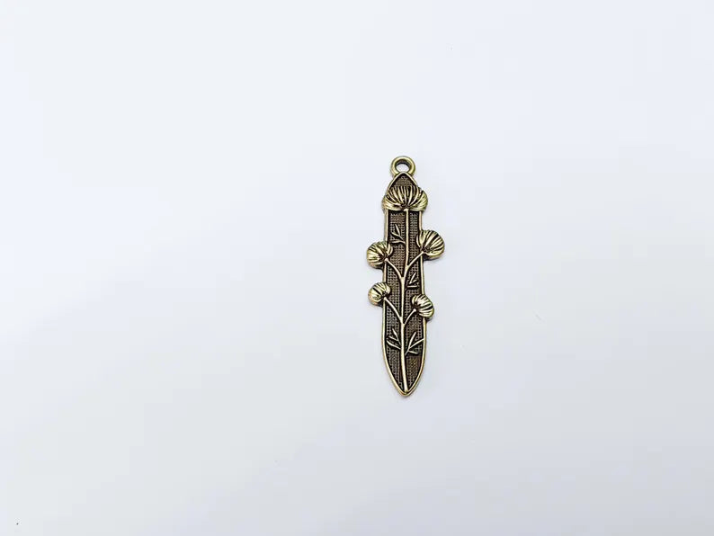 Thistle Pendant, Botanical Flower Charm for Necklace, Rustic Boho Jewelry Supply, Nature Jewelry Part, Antique Bronze Plated 42x15mm G37192 (Copy)