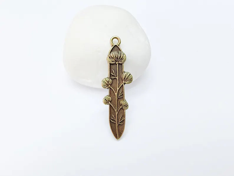 Thistle Pendant, Botanical Flower Charm for Necklace, Rustic Boho Jewelry Supply, Nature Jewelry Part, Antique Bronze Plated 42x15mm G37192 (Copy)