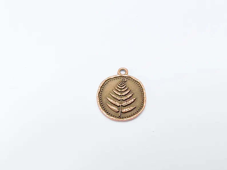 Fern Leaf Pendant Charm, Oval Botanical Jewelry, Nature Plant Medallion Necklace, Forest Leaf Earring, Antique Copper Plated 27x22mm G37203
