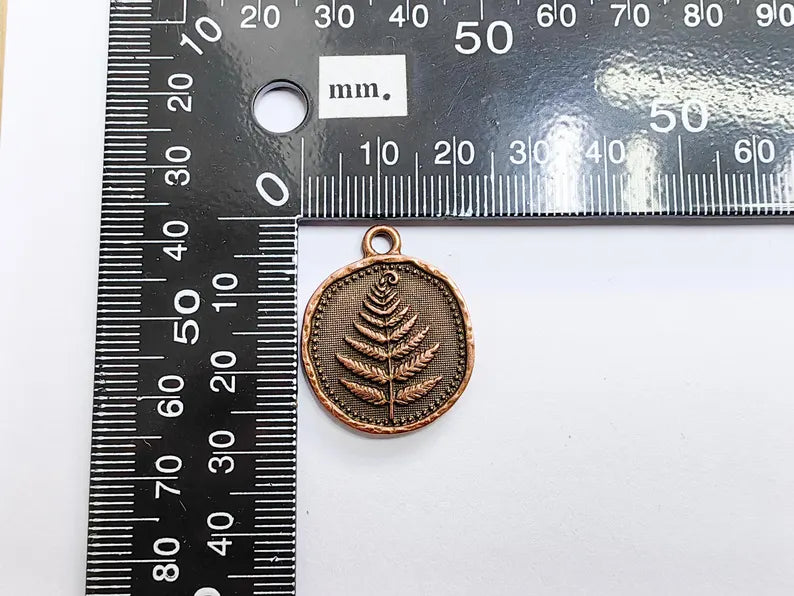 Fern Leaf Pendant Charm, Oval Botanical Jewelry, Nature Plant Medallion Necklace, Forest Leaf Earring, Antique Copper Plated 27x22mm G37203