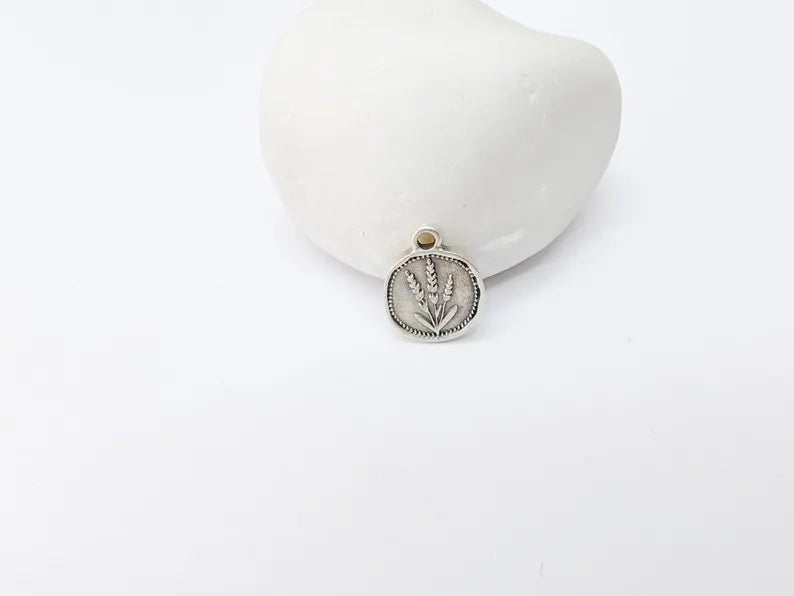4 Lavender Flower Charm, Double Sided Botanical, Organic Shape Plant Charm, Nature Earring, Floral Tag, Antique Silver Plated 16x12mm G37211