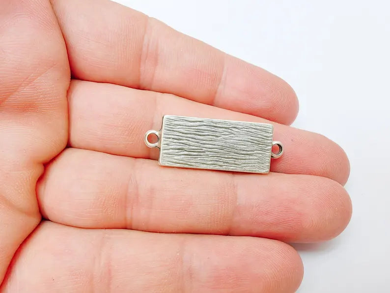 Rectangle Bezel Connector, Double Loop Cabochon Blank, Resin Bases, Mosaic Mounting, Epoxy Setting, Antique Silver Plated 25x10mm G37213
