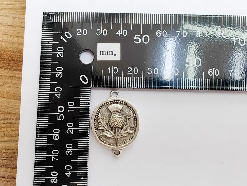 Thistle Connector Charms, Silver Flower Charms, Boho Charms, Earring Charms, Necklace Parts, Antique Silver Plated 33x24mm G37220