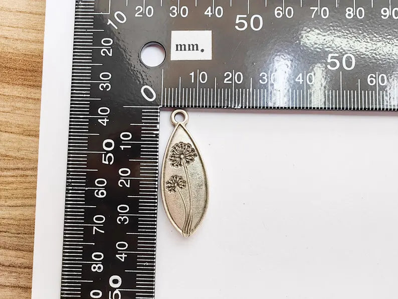 Dandelion Charm, Dandelion Flower Pendant, Wish Symbol Earring, Boho Nature Necklace Making Part, Antique Silver Plated 36x13mm G37226