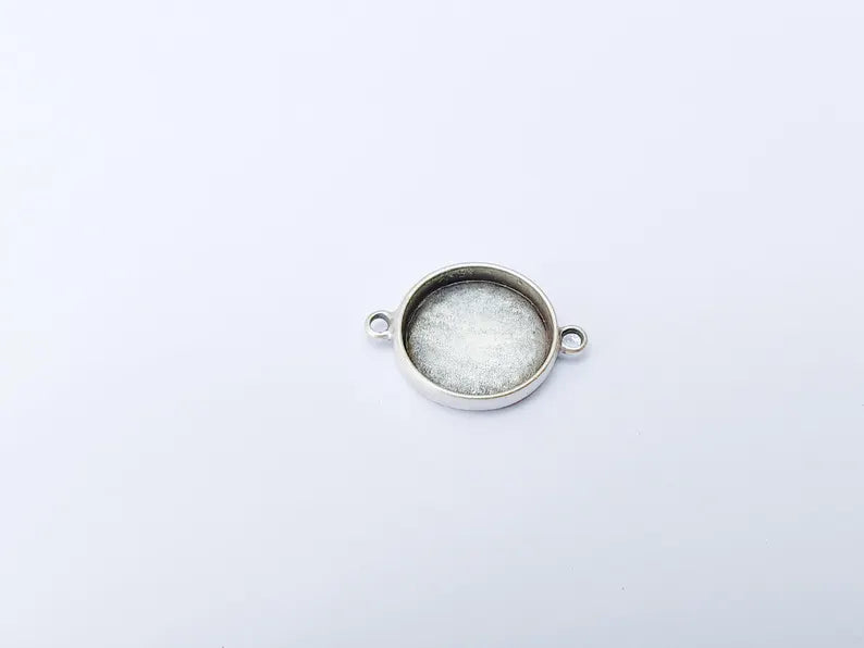 Round Connector, Double Loop Cabochon Blank, Resin Bases, Mosaic Mounting, Epoxy Setting, Antique Silver Plated 20mm G37232