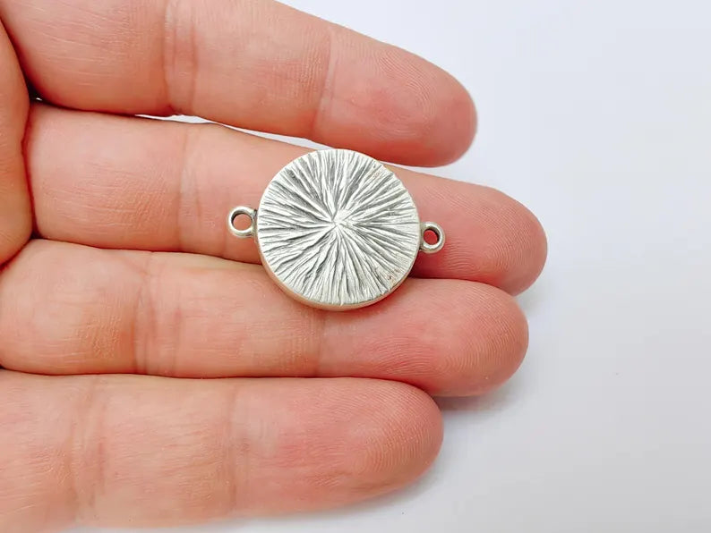 Round Connector, Double Loop Cabochon Blank, Resin Bases, Mosaic Mounting, Epoxy Setting, Antique Silver Plated 20mm G37232
