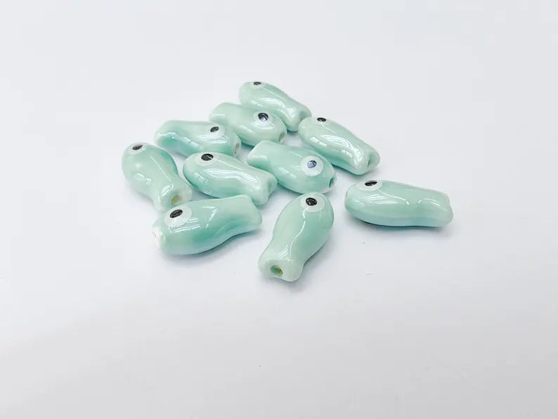 2 Porcelain Fish Beads, Ceramic Fish Beads, Turquoise Beads for Jewelry Making, Cute Fish Beads for DIY Crafts and Accessories 19x10mm G37236